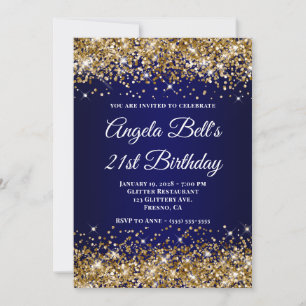 Invitation Glitter Doré Bleu Nuit Ombré 21e Anniversaire