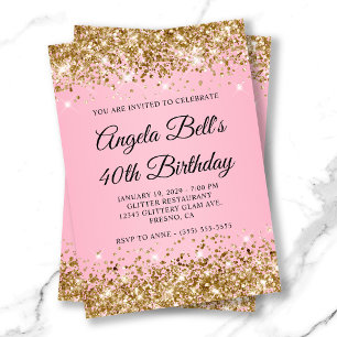 Invitation Glitter Doré Fancy Monogramme 40e Anniversaire