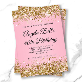 Invitation Glitter Doré Fancy Monogramme 40e Anniversaire