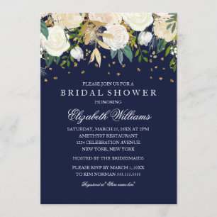 Invitation Glitter Floral Doré Brillante Réception de Mariage