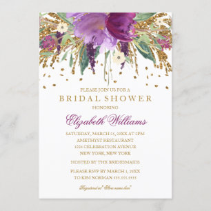 Invitation Glitter Floral Étincelant Améthyste Baby Shower de