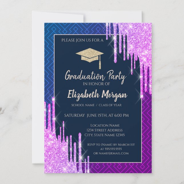 Invitation Glitter Graduation Cap,Drips Geometric Graduation (Devant)