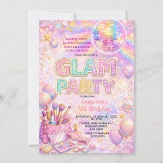 Invitation Glitter Makeup Disco Glam Kids Birthday Party