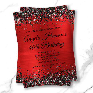 Invitation Glitter Noir Monogramme Anniversaire 40 Ans Papier