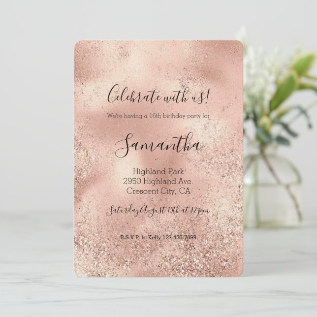 Invitation Glitter Peach Rose (Debout devant)