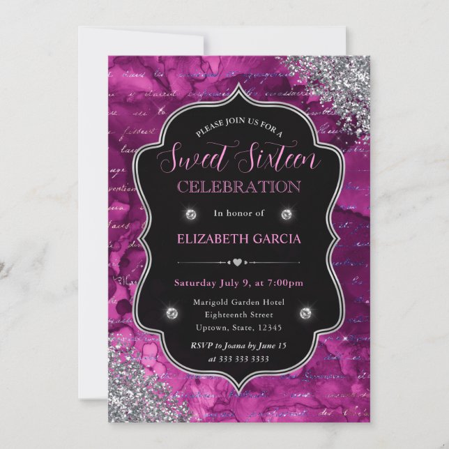 Invitation Glitter Rose Clair Lettres de Sirène Sweet 16 (Devant)
