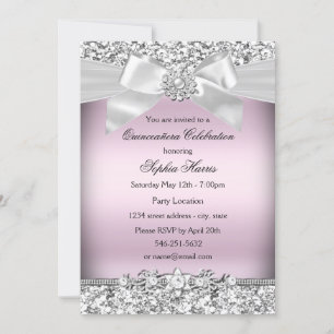 Invitation Glitter Rose Pailleté & Bijou Quinceanera