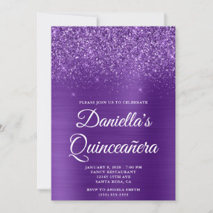 Invitation Glitter Royal Purple Foil Photo Quinceañera