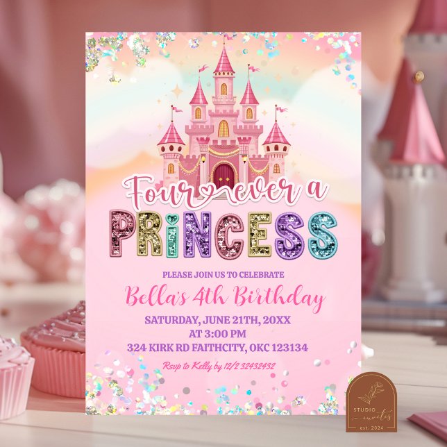 Invitation Glitter Sequin Fourever a princess birthday (Créateur téléchargé)