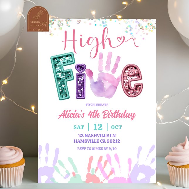 Invitation Glitter Sequin High Five Birthday (Créateur téléchargé)
