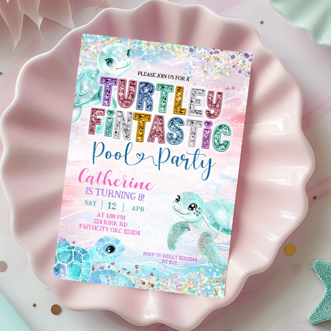 Invitation Glitter Sequin Sea Turtle Fintastic Birthday invit (Créateur téléchargé)