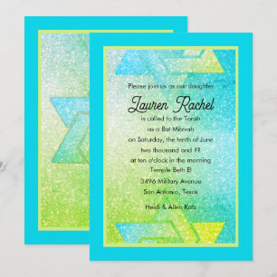 Invitation Glitterie Bat mitzvah de dégradé Turquoise Lime In
