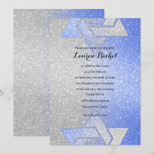 Invitation Glitterie Bat mitzvah dégradé bleu
