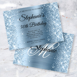 Invitation Glitterie Bleu clair huile Monogramme 50e annivers