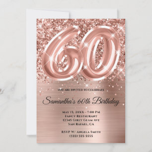 Invitation Glitterie brillant Rose or 60e anniversaire