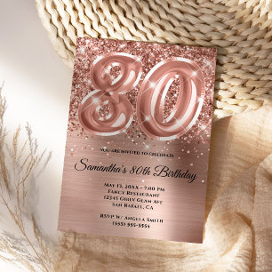 Invitation Glitterie brillant Rose or 80e anniversaire