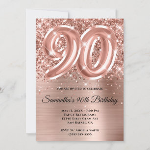 Invitation Glitterie brillant Rose or glam 90e anniversaire