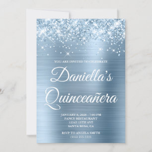 Invitation Glitterie brillante bleu clair huile Quinceañera