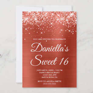 Invitation Glitterie brillante Douce Rouge Foil Douce 16