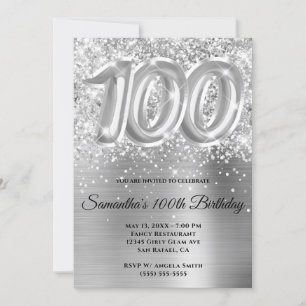 Invitation Glitterie brillante en argent 100e anniversaire