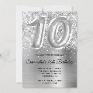 Invitation Glitterie brillante en argent 10e anniversaire