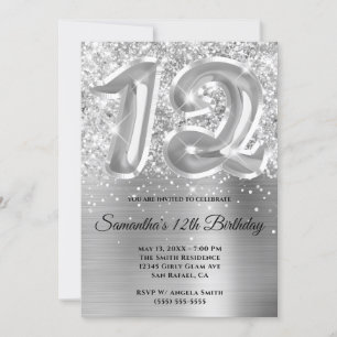Invitation Glitterie brillante en argent 12e anniversaire