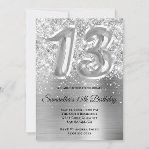 Invitation Glitterie brillante en argent 13e anniversaire