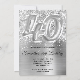 Invitation Glitterie brillante en argent 40e anniversaire