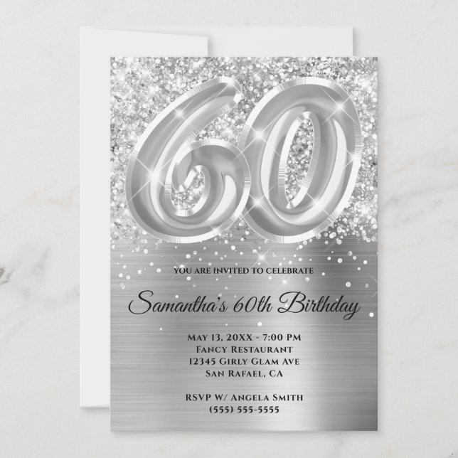 Invitation Glitterie brillante en argent 60e anniversaire (Devant)