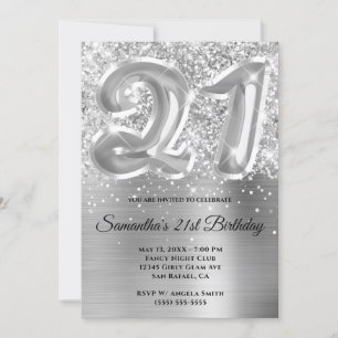 Invitation Glitterie brillante en argent glam 21e anniversair