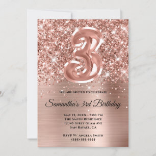 Invitation Glitterie brillante Rose or glam 3e anniversaire