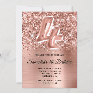 Invitation Glitterie brillante Rose or glam 4e anniversaire