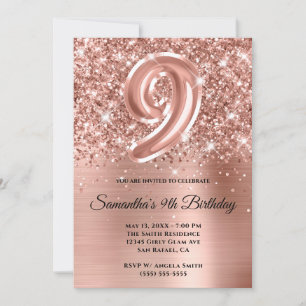 Invitation Glitterie brillante Rose or glam 9e anniversaire