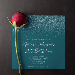 Invitation Glitterie brillante Turquoise foncée 21e anniversa