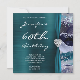 Invitation Glitterie d'océan Glam Turquoise Foil 60e annivers