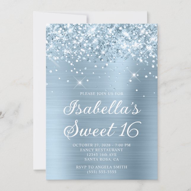 Invitation Glitterie Dusty Blue Foil Sweet 16 Photo (Devant)