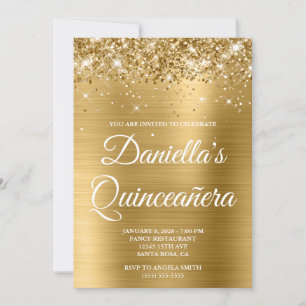 Invitation Glitterie étincelante or huile Quinceañera
