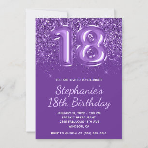 Invitation Glitterie étincelante Royal Purple Numéro 18 Anniv