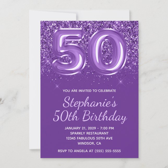 Invitation Glitterie étincelante Royal Purple Numéro 50 Anniv (Devant)