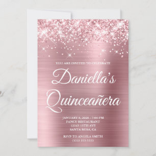 Invitation Glitterie légère rose pâle Quinceañera