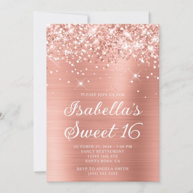 Invitation Glitterie Pink Peach Foil Sweet 16 Photo (Devant)