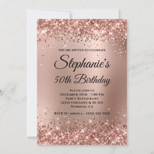 Invitation Glitterie Rose Gold Gradient Monogramme 50e annive