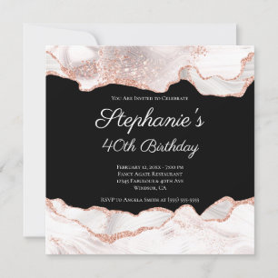 Invitation Glitterie Rose Or Blanc Agate 40e anniversaire Noi