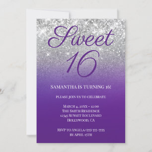 Invitation Glitterie Royal violet argent Ombre doux 16