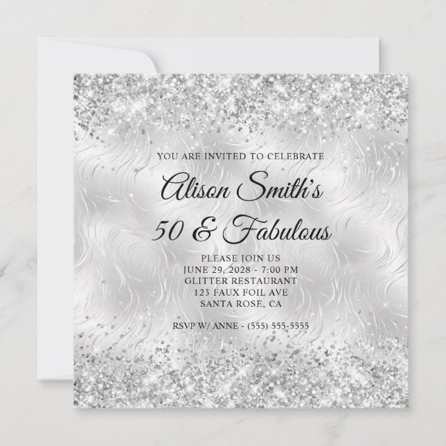 Invitation Glitterie Silver Frosted Glass 50 & Fabuleux (Devant)