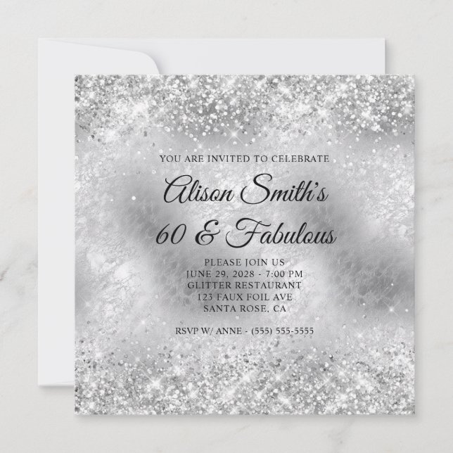 Invitation Glitterie Silver Frosted Glass 60 & Fabuleux (Devant)