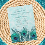 Invitation Glitterie Turquoise Peacock Feathers Sweet 16<br><div class="desc">Élégant citron turquoise et bleu plumes de paon Sweet 16 anniversaire invitation fête.</div>