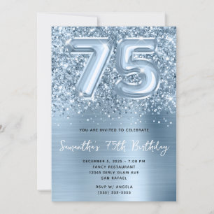 Invitation Glittery Blue Balloon Glam 75e anniversaire