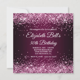 Invitation Glittery Burgundy Wine Ombre 40e Anniversaire