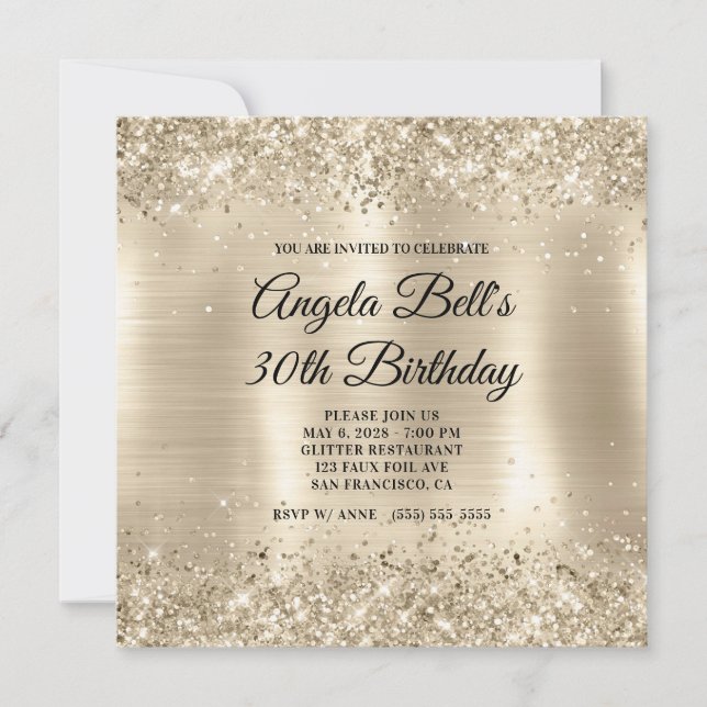 Invitation Glittery Champagne Gold Foil 30e anniversaire (Devant)